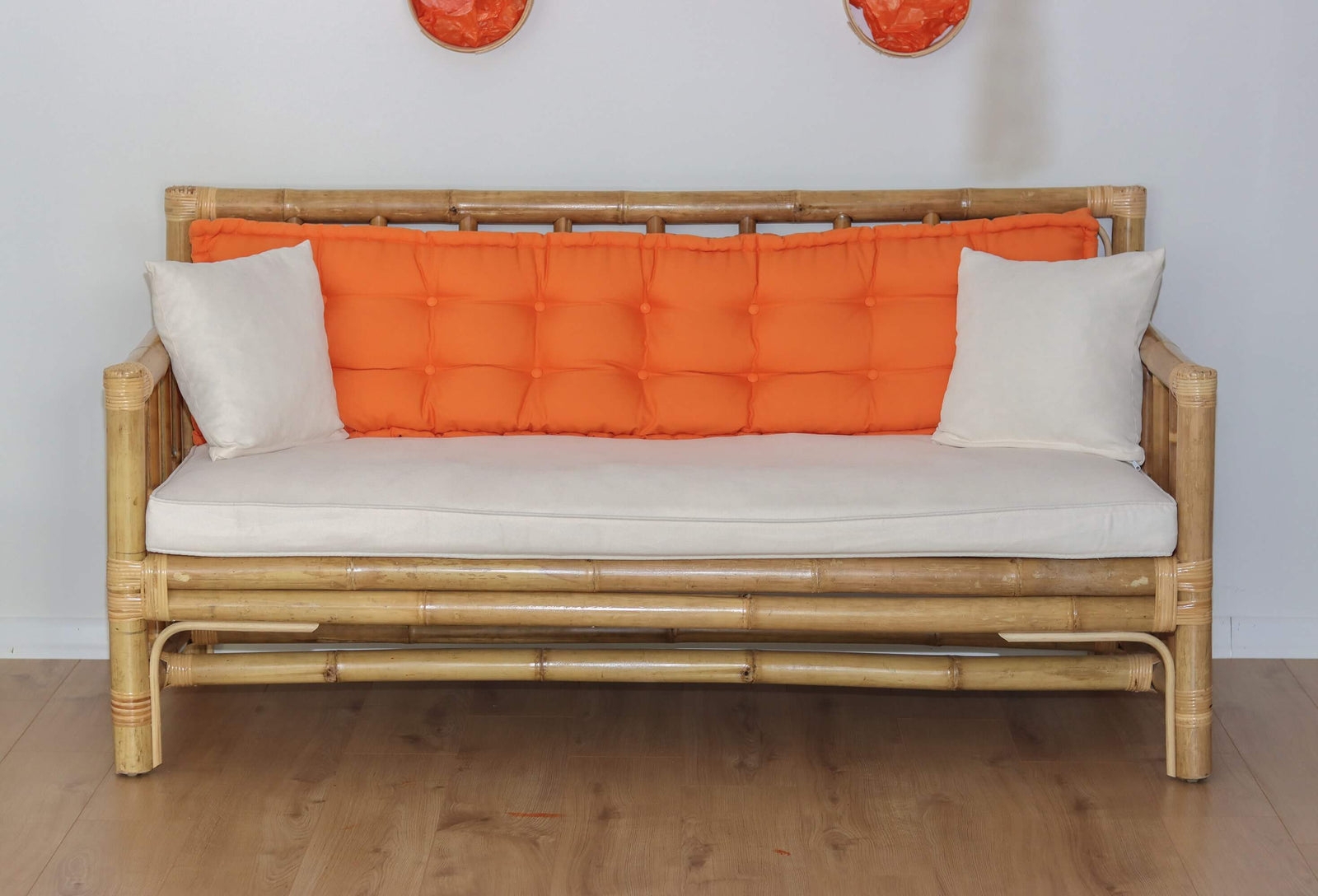 Bamboo Couch 180cm Width Tufted Orange Daybed Design