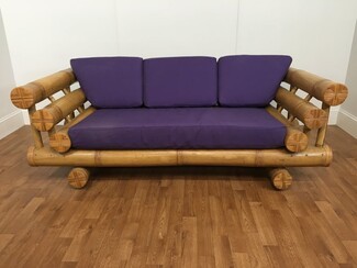 Bamboo Couch with Cross Hatch End Caps Vintage Bamboo Couch