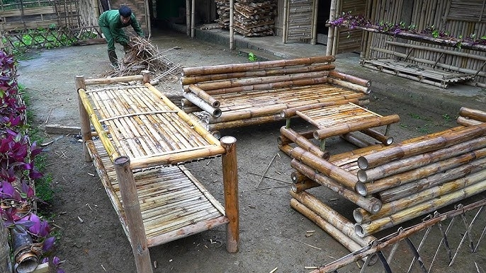 Bamboo Furniture Set Stacked Poles: Rustic Bamboo Sofa Set