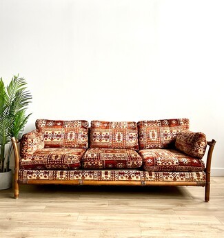 Bamboo Sofa Patchwork Upholstery Eclectic Patterned Seating