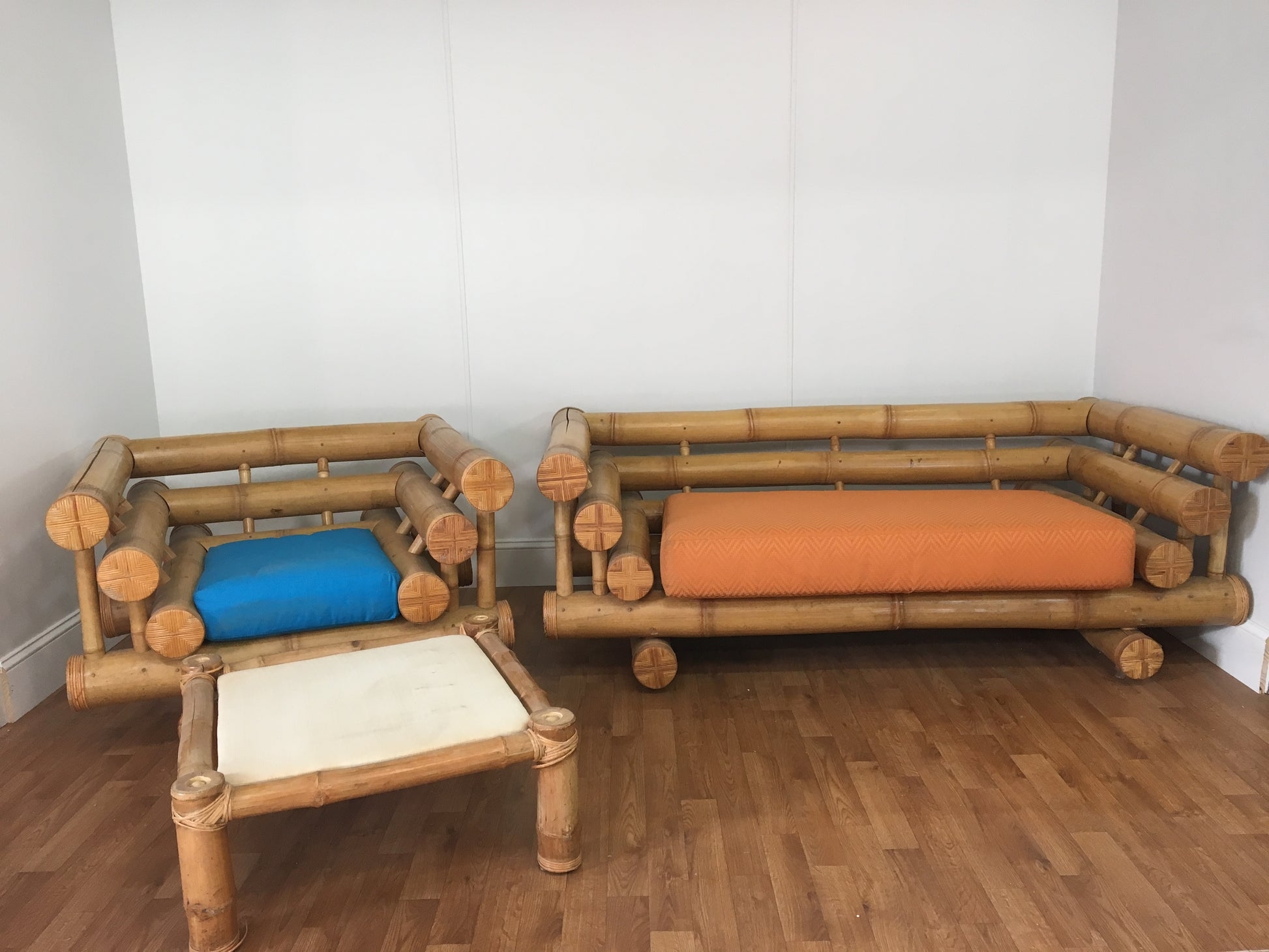 Bamboo Sofa Set Stacked Construction Vintage Tiki Lounge Set