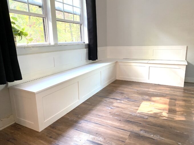 Banquette Bench: DIY Shaker Paneling and Hinged Storage