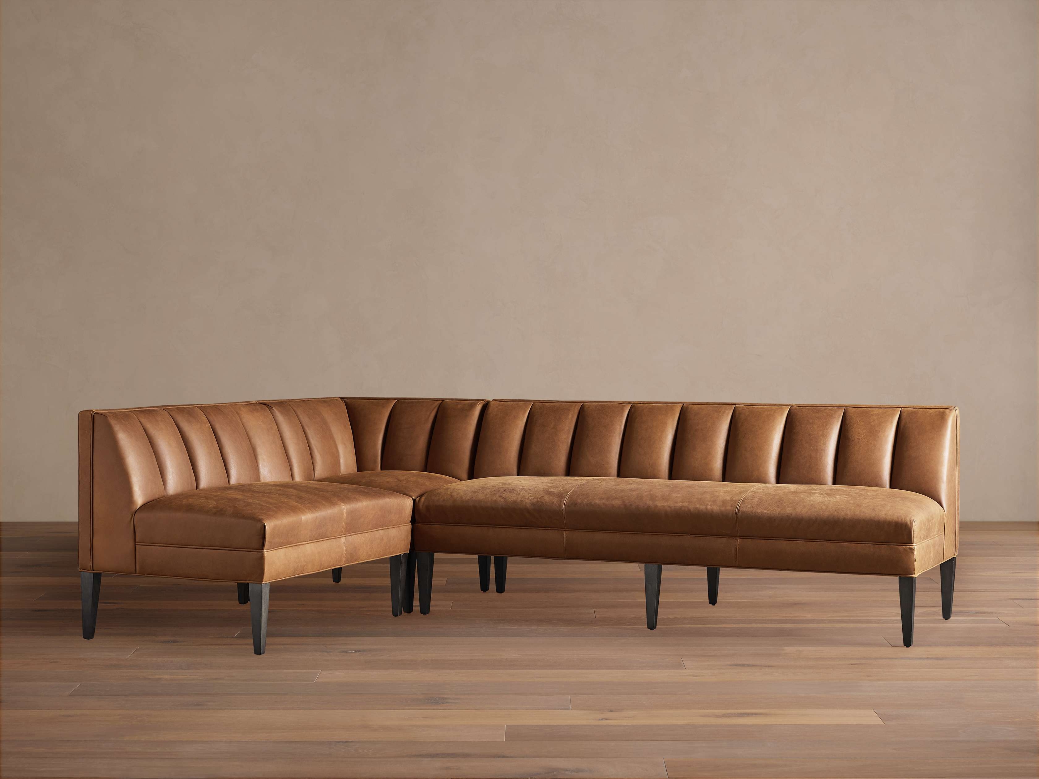 Banquette Seating Corner Unit with Pecan Orange Channel Tufted Back