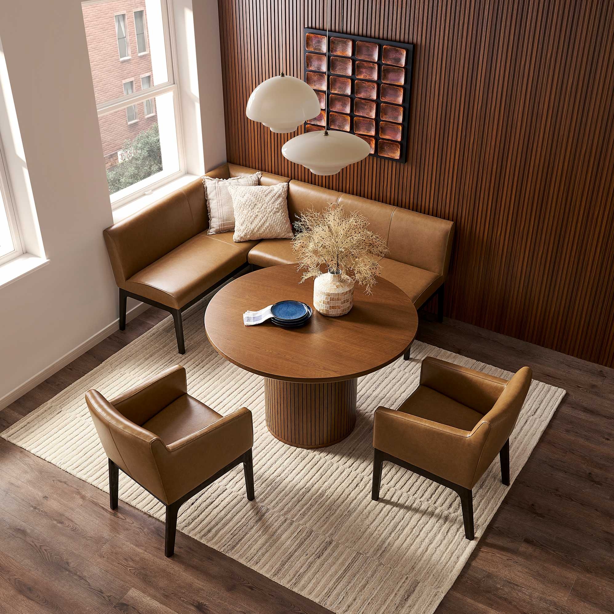 Banquette Set: Caramel Leather-like with Fluted Pedestal