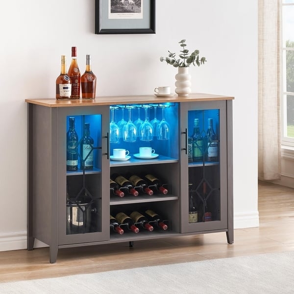 Bar Cabinet: Charcoal Led Storage with X Molding Doors
