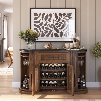 Bar Cabinet featuring Curved Silhouette and Integrated Wine Rack