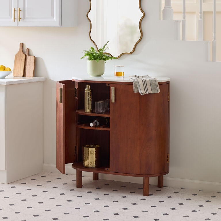 Bar Cabinet in Oval Silhouette and Chestnut Wood Wine Storage