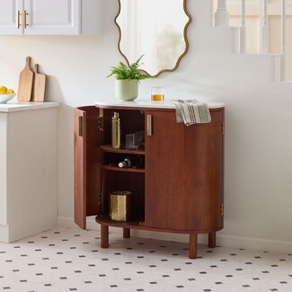 Bar Cabinet in Oval Silhouette and Chestnut Wood Wine Storage