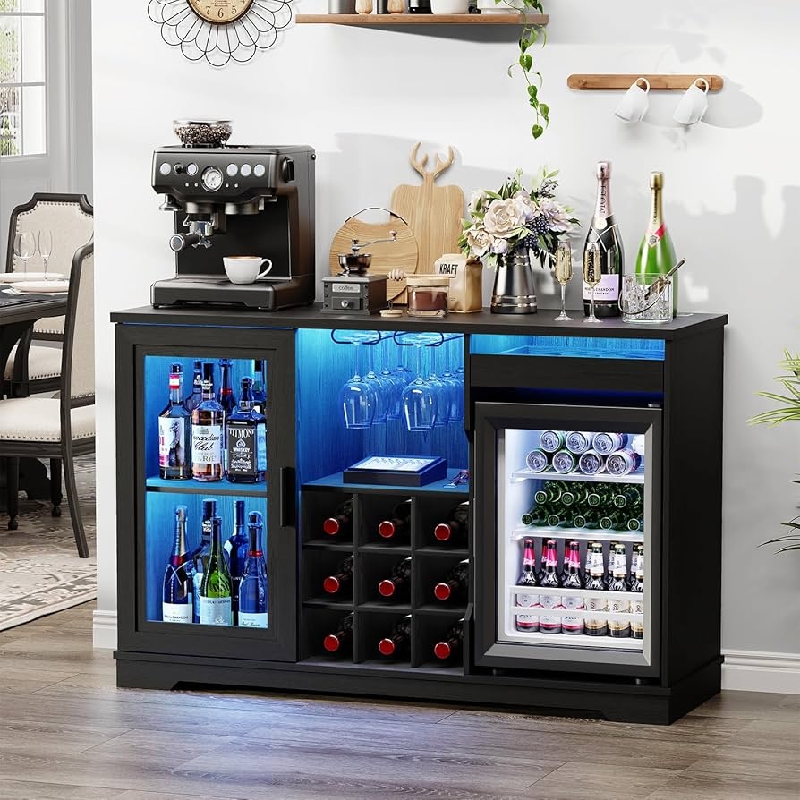 Bar Cabinet: Integrated Fridge with Motion Sensor and Blue LED