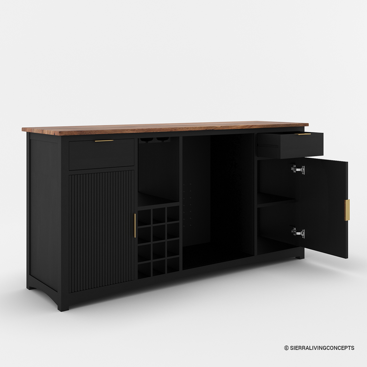Bar Cabinet: Modern Black Bar Station with Mini Fridge Cavity