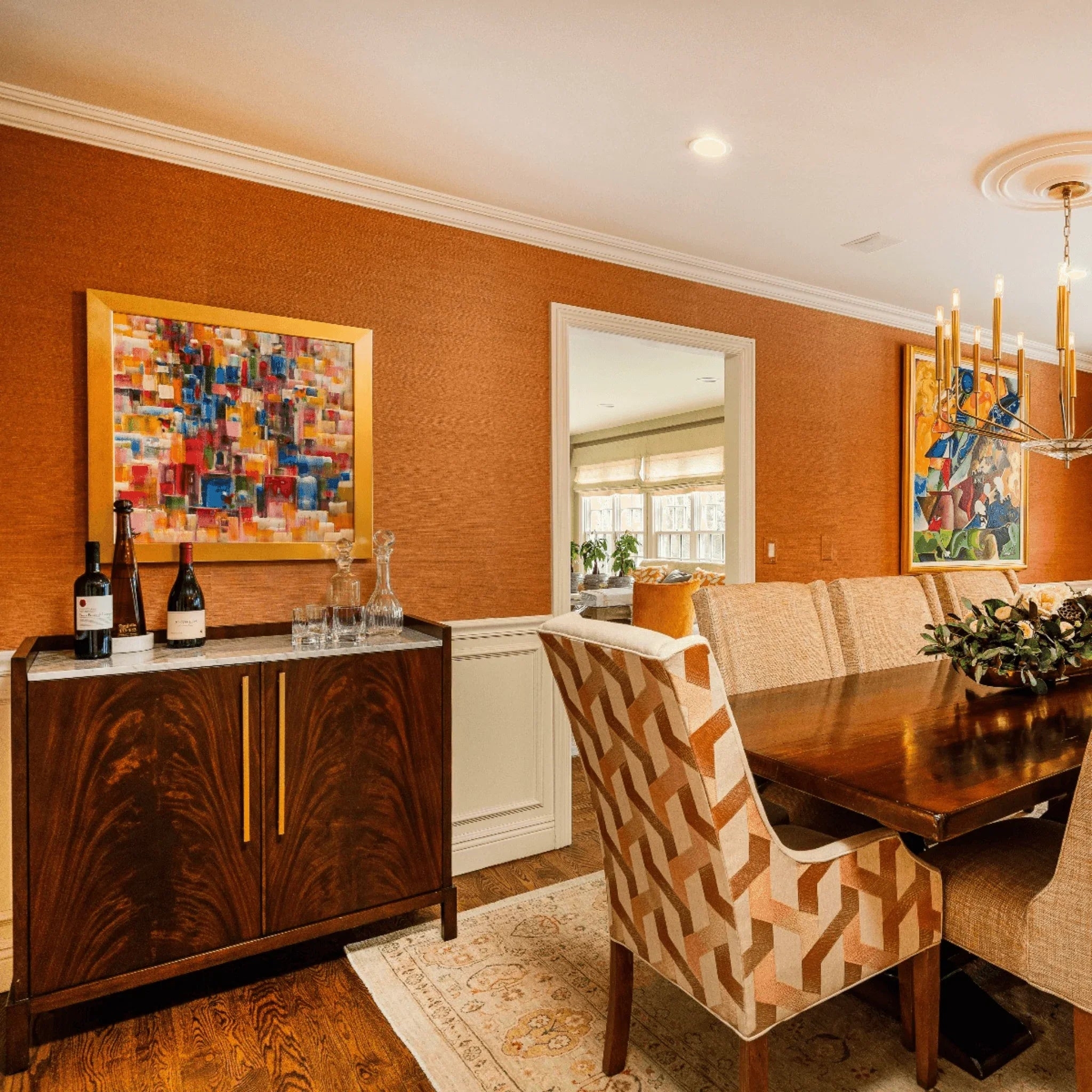 Bar Cabinet showing Flame Veneer and Transitional Styling