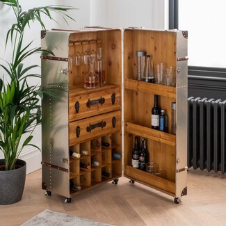 Bar Cabinet with Aluminum Exterior and Portable Trunk Style