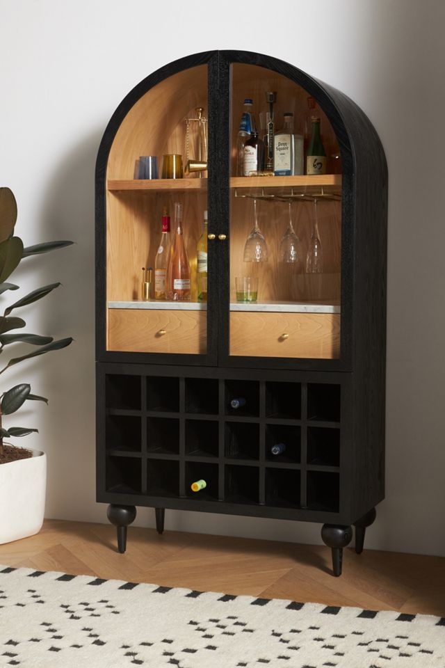 Bar Cabinet with Arched Silhouette and Two Tone Wood