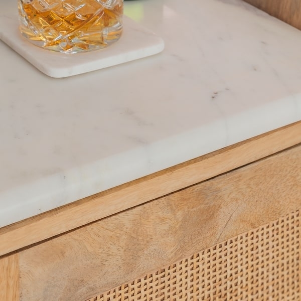 Bar Cabinet with Beveled Stone Edge and Cane Webbing