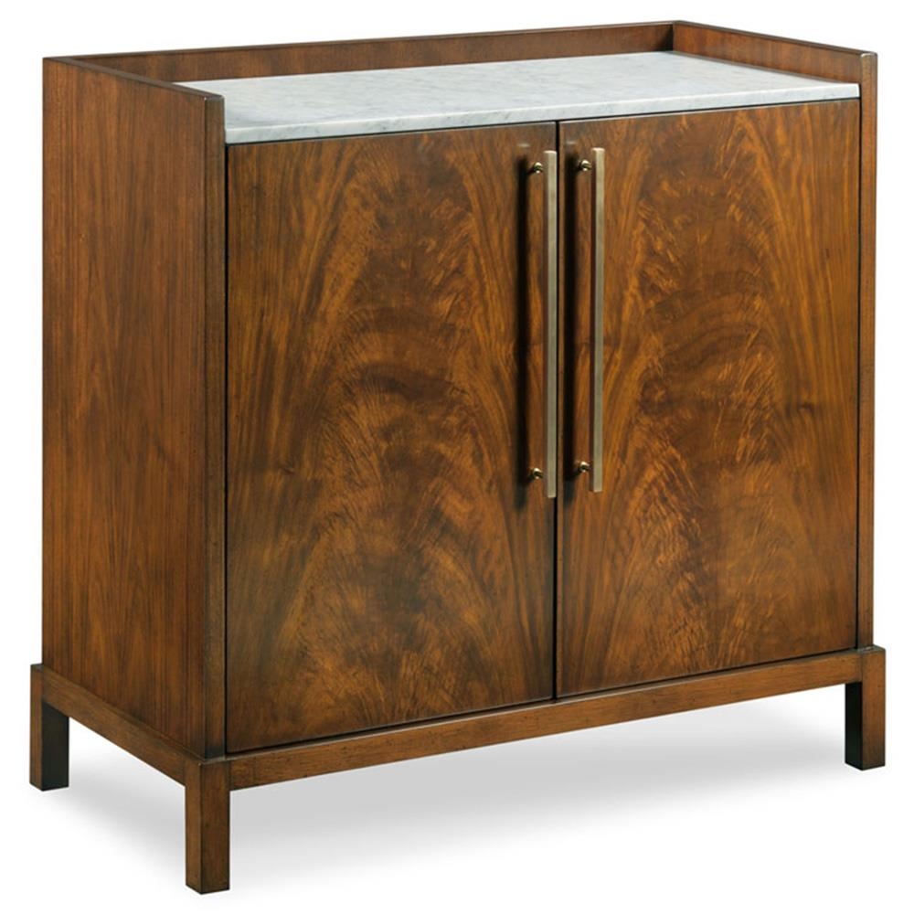 Bar Cabinet with Bookmatched Veneer and Vertical Brass Pulls