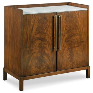 Bar Cabinet with Bookmatched Veneer and Vertical Brass Pulls
