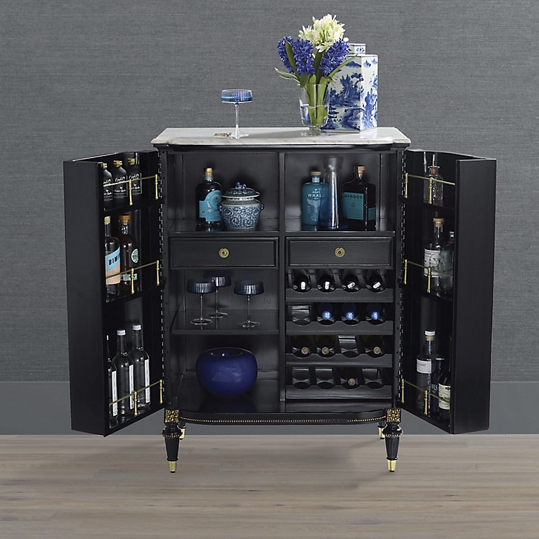 Bar Cabinet with Bow Front and Beveled Marble Top