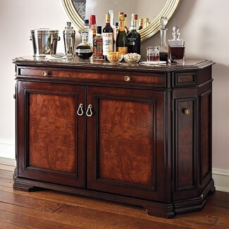 Bar Cabinet with Burl Wood Panels and Mahogany Finish