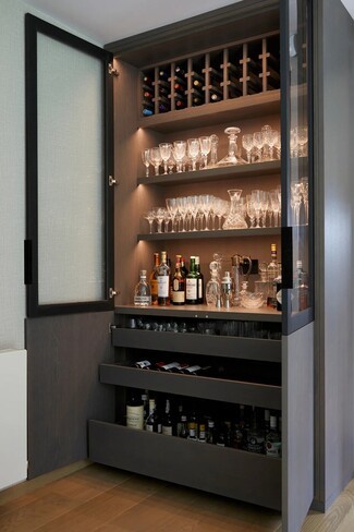 Bar Cabinet with Charcoal Finish and Integrated Wine Grid