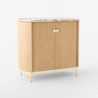 Bar Cabinet with Curved Sides and Oak Wood Gold Base