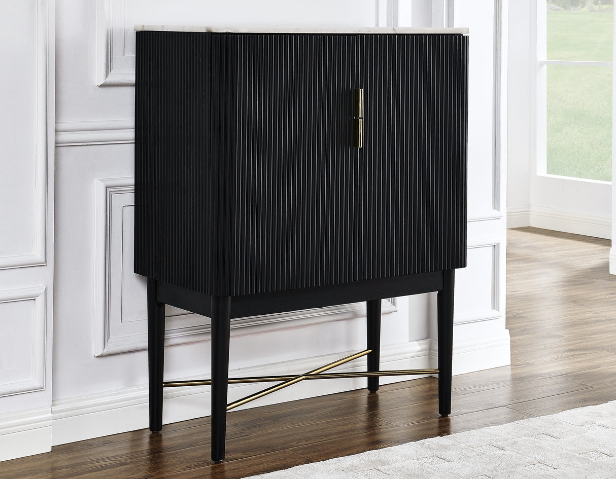 Bar Cabinet with Fluted Doors and Gold X-Stretcher Base