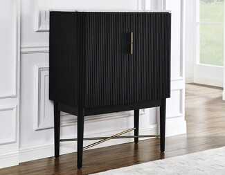 Bar Cabinet with Fluted Doors and Gold X-Stretcher Base