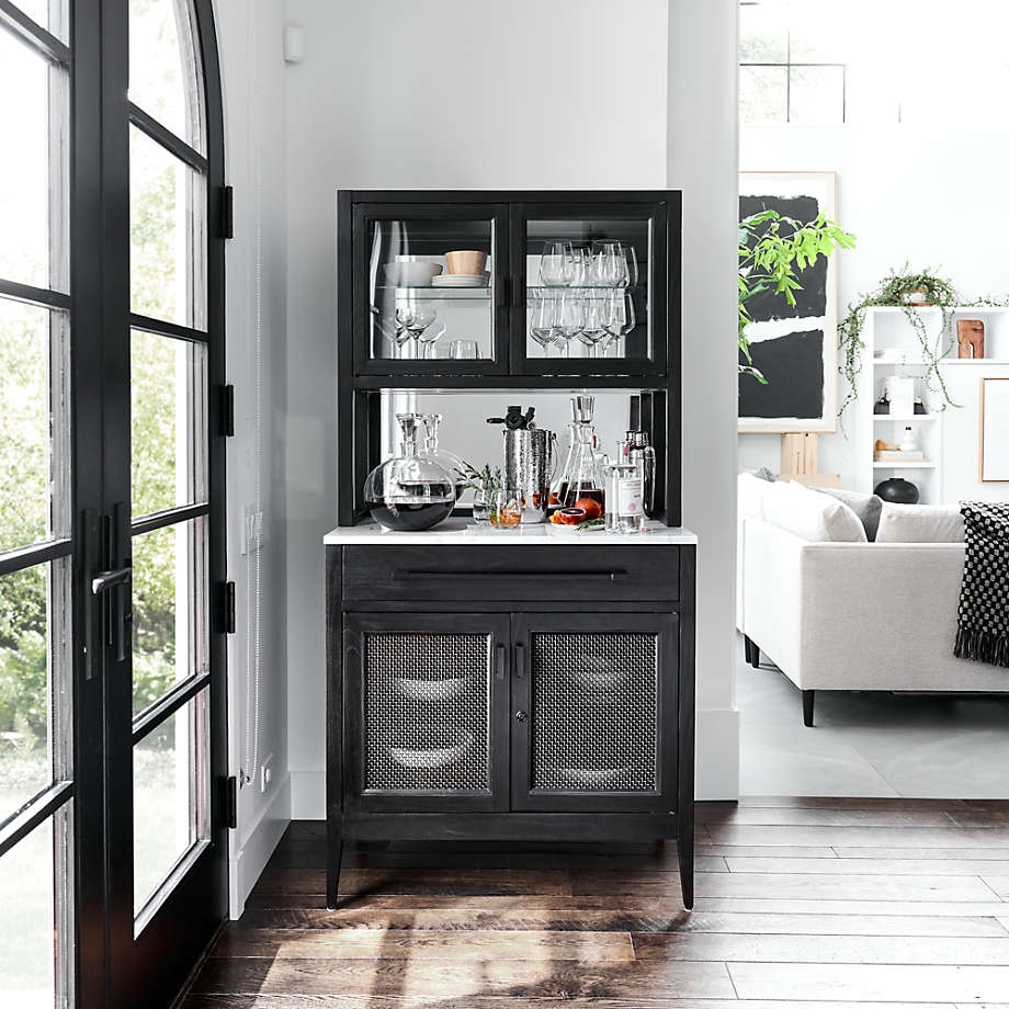 Bar Cabinet with Mirrored Backsplash and Mesh Doors