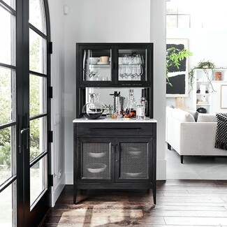 Bar Cabinet with Mirrored Backsplash and Mesh Doors