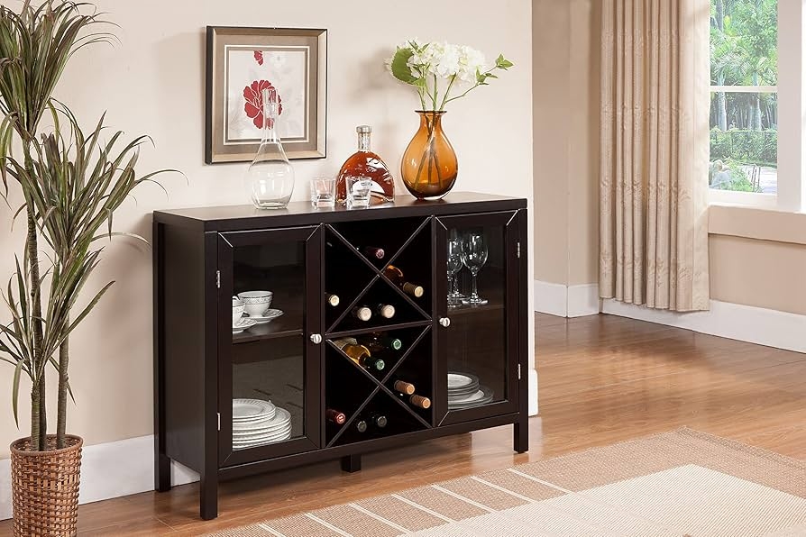 Bar Cabinet with X Frame Wine Rack in Espresso Brown