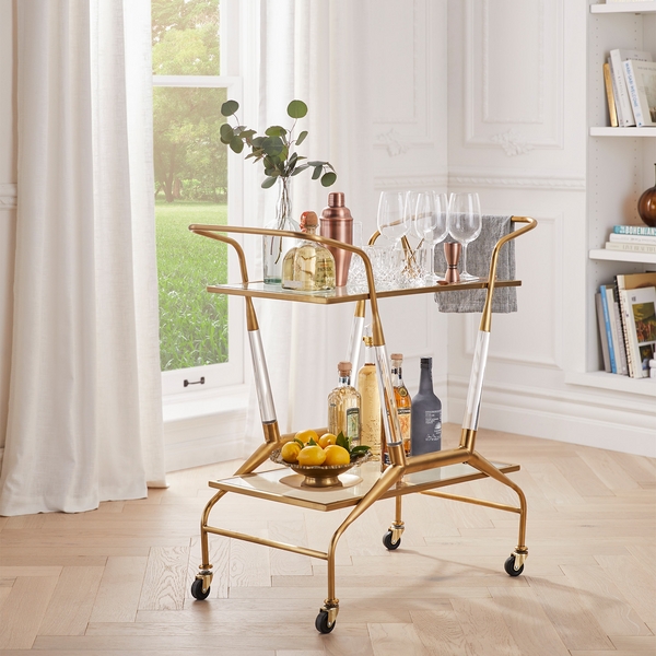 Bar Cart Acrylic Leg Sections Gold Lucite and Brass Bar Cart
