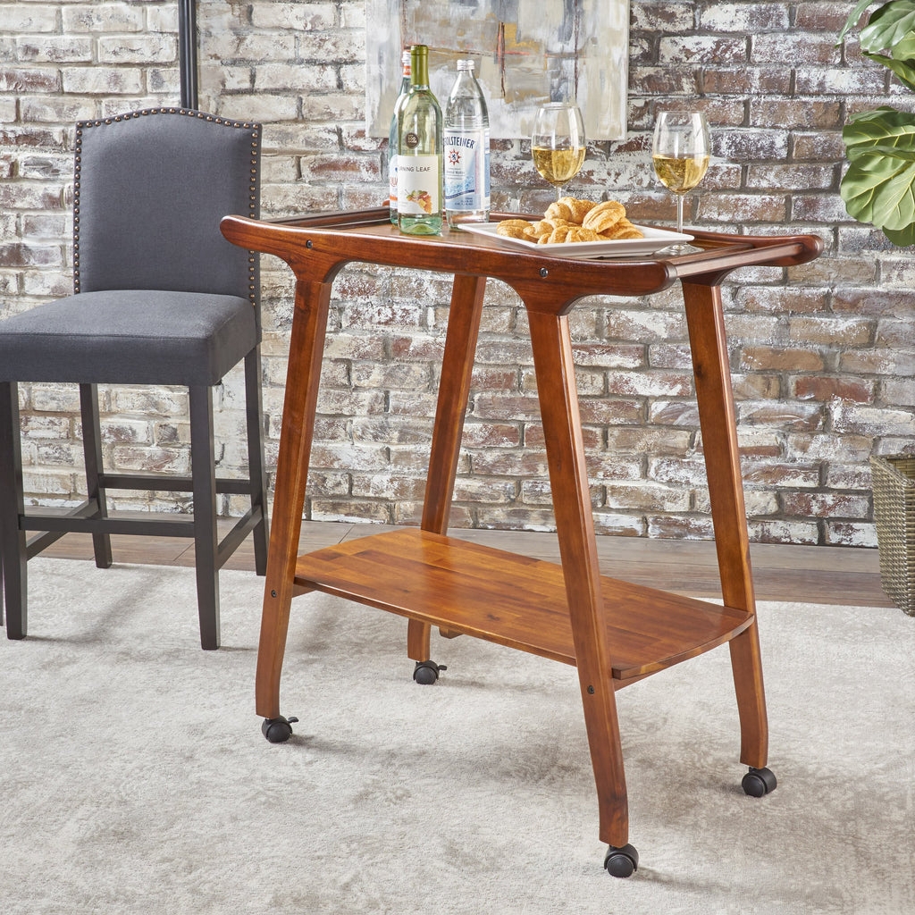Bar Cart Arched Leg Frame Mahogany Mid-Century Mahogany Bar Cart