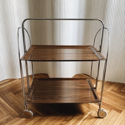 Bar Cart Arched Top Handle Chrome Mid-Century German Trolley