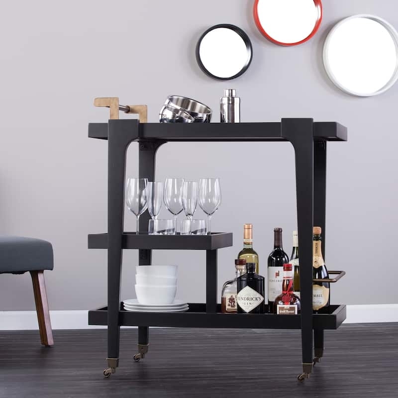 Bar Cart Architectural Frame Matte Black Midcentury Bar Cart