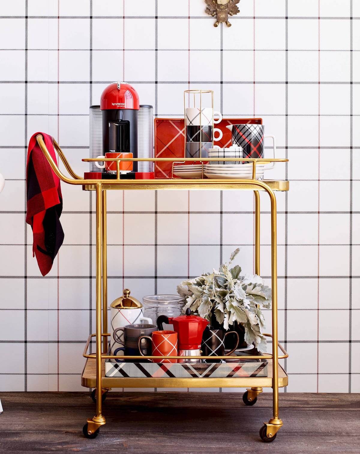 Bar Cart Compact Design Gold Mid-Century Coffee Station Styling