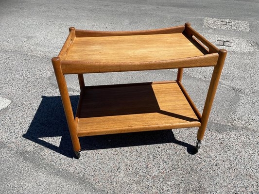 Bar Cart Cutout Handles Honey Oak Two-Tier Wooden Bar Cart