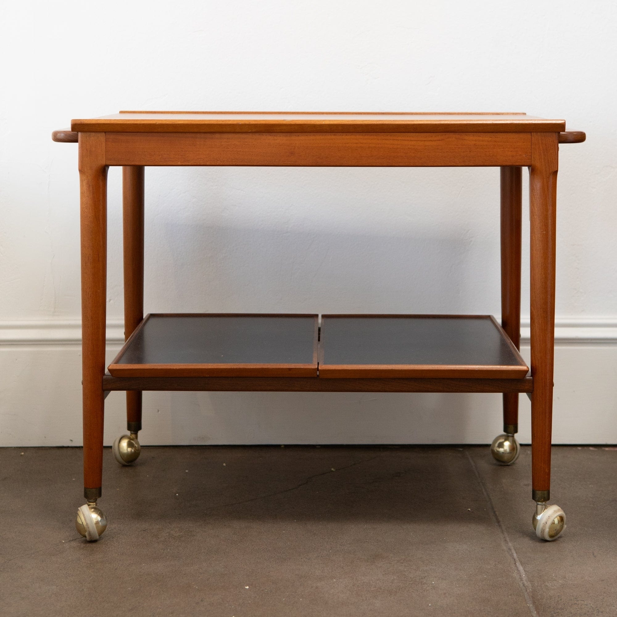 Bar Cart Dual Black Trays Wood Rolling Serving Trolley