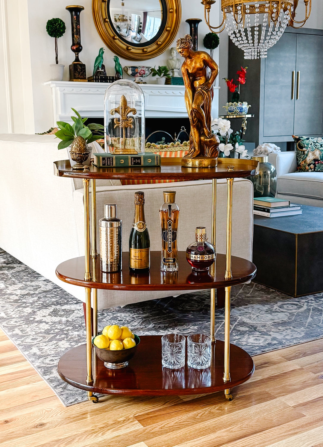 Bar Cart Oval Mahogany Tiers Brass Three Tier Oval Bar Cart