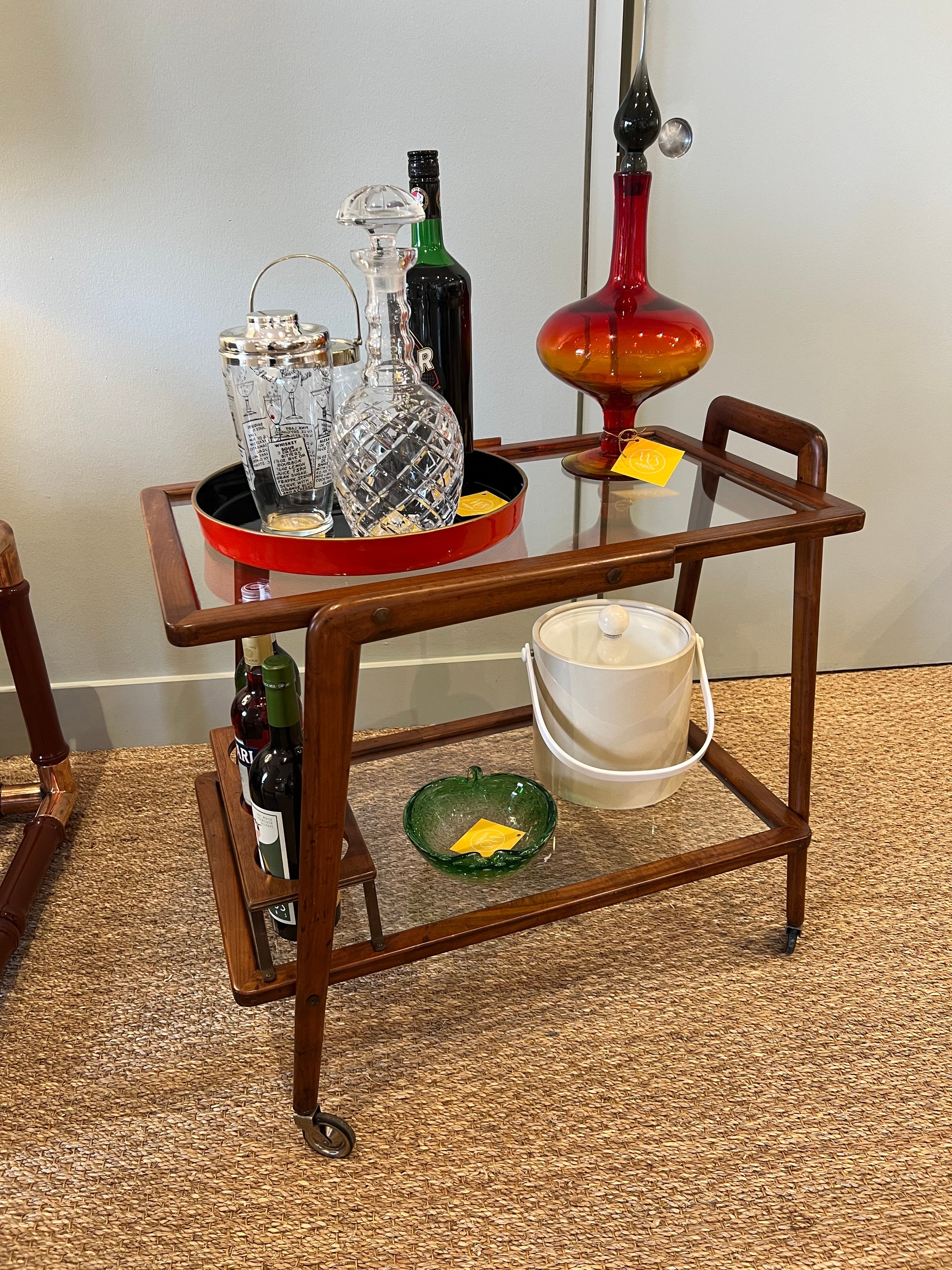 Bar Cart Side Bottle Holder Two Tier Wood Bar Cart