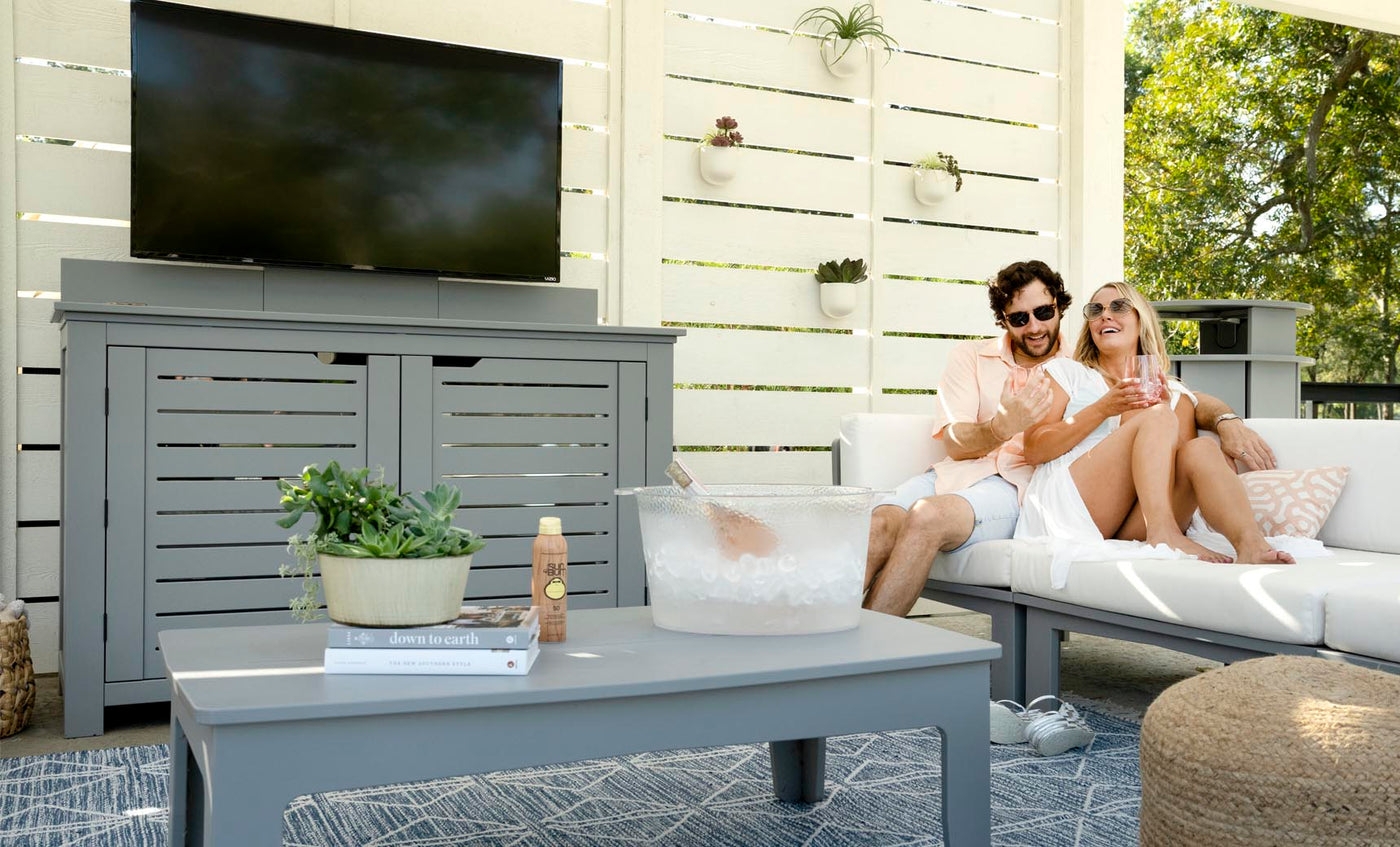 Bar Credenza with Integrated TV Mount and All Weather Finish
