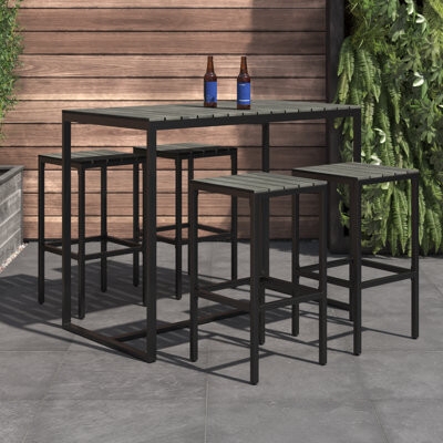 Bar Dining Set Slatted Gray Top Backless Outdoor Set