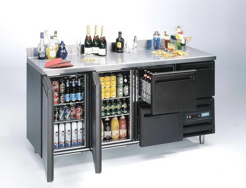 Bar Refrigerator Unit: Stainless Steel Top with Integrated Drawers