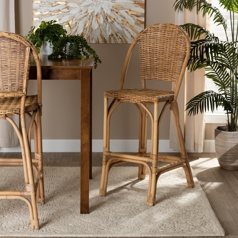 Bar Stool Bent Pole Frame Natural Brown Rattan Boho