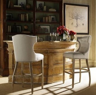 Bar Stool Button Tufted Back Wingback Antique Finish