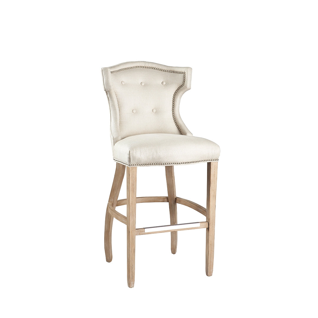 Bar Stool Cream Wingback Design Button Tufted Trim