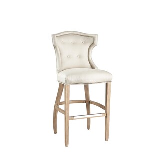Bar Stool Cream Wingback Design Button Tufted Trim