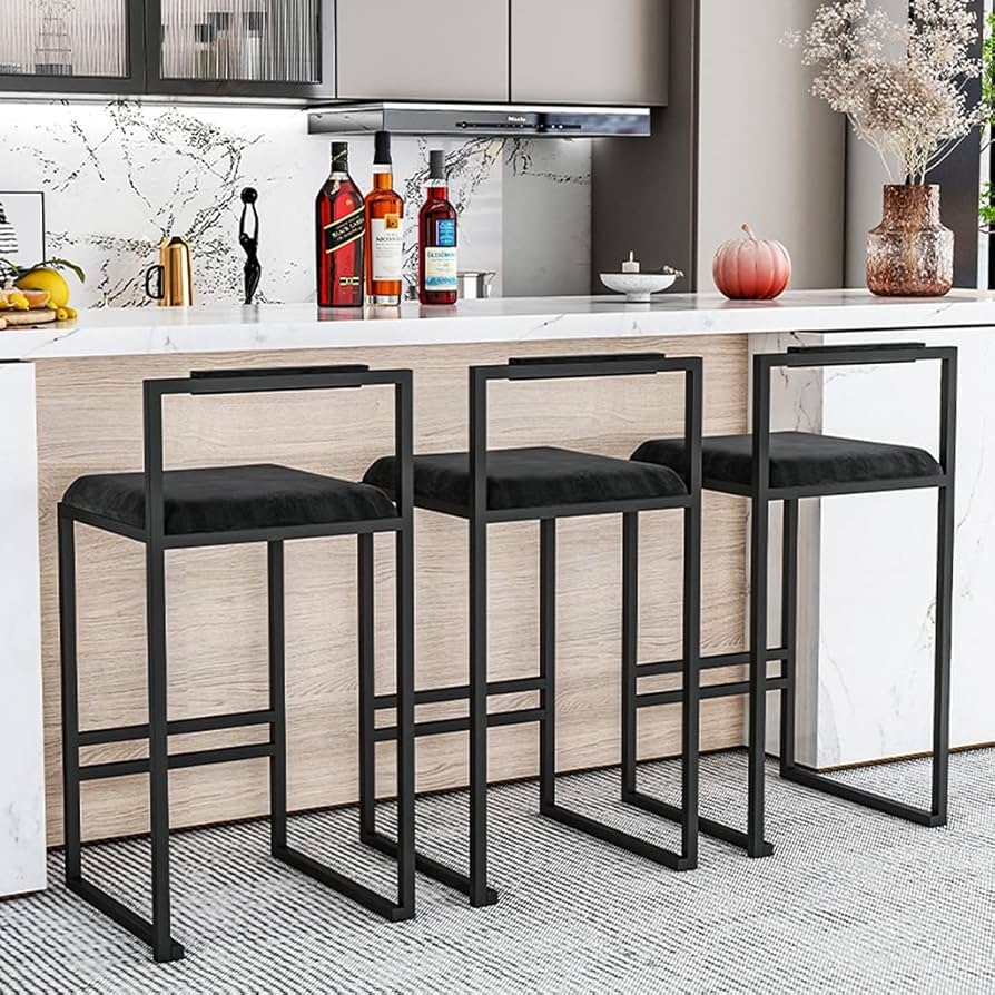 Bar Stool in Matte Black with Sled Base and Open Back