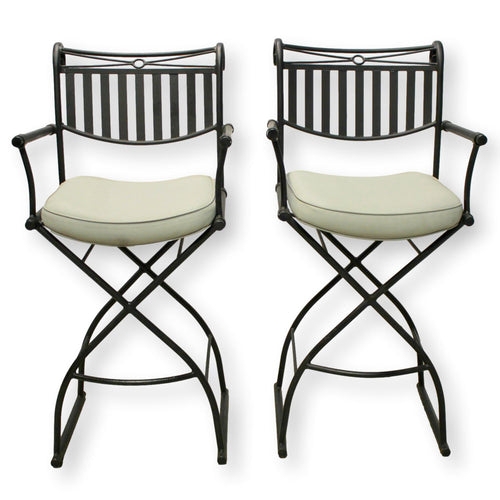 Bar Stool Pair with X-Frame Base and Slatted Backrest