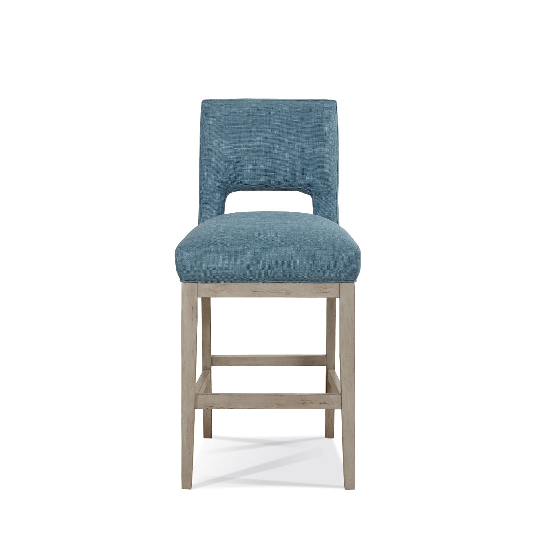 Bar Stool Slate Blue Open Back Cutout Weathered Wood