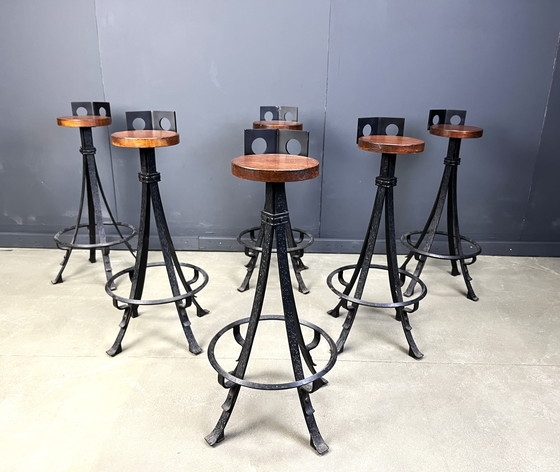 Bar Stool with Hammered Metal and Geometric Circular Cutouts