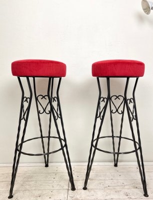 Bar Stool with Heart Scrollwork and Crimson Red Upholstery